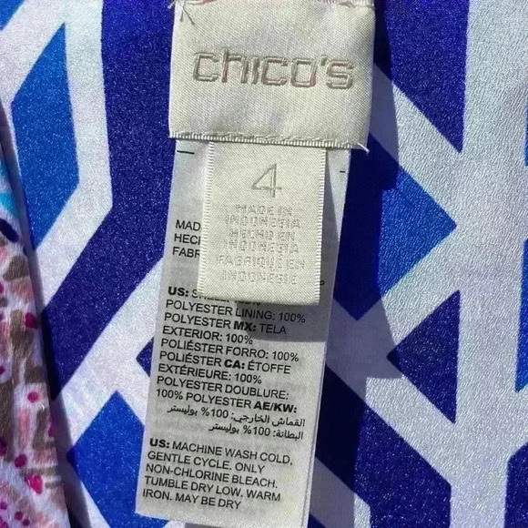 Chico’s open front wrap women’s size 4, bell sleeves, geometric pattern - Picture 4 of 10